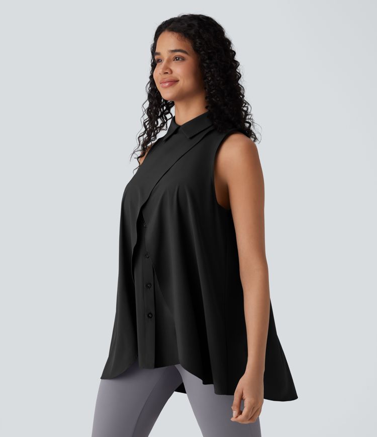 Breezeful™ - Fließende, ärmellose Bluse mit Kragen, Knopfleiste und unsichtbarem Reißverschluss - schnelltrocknend
