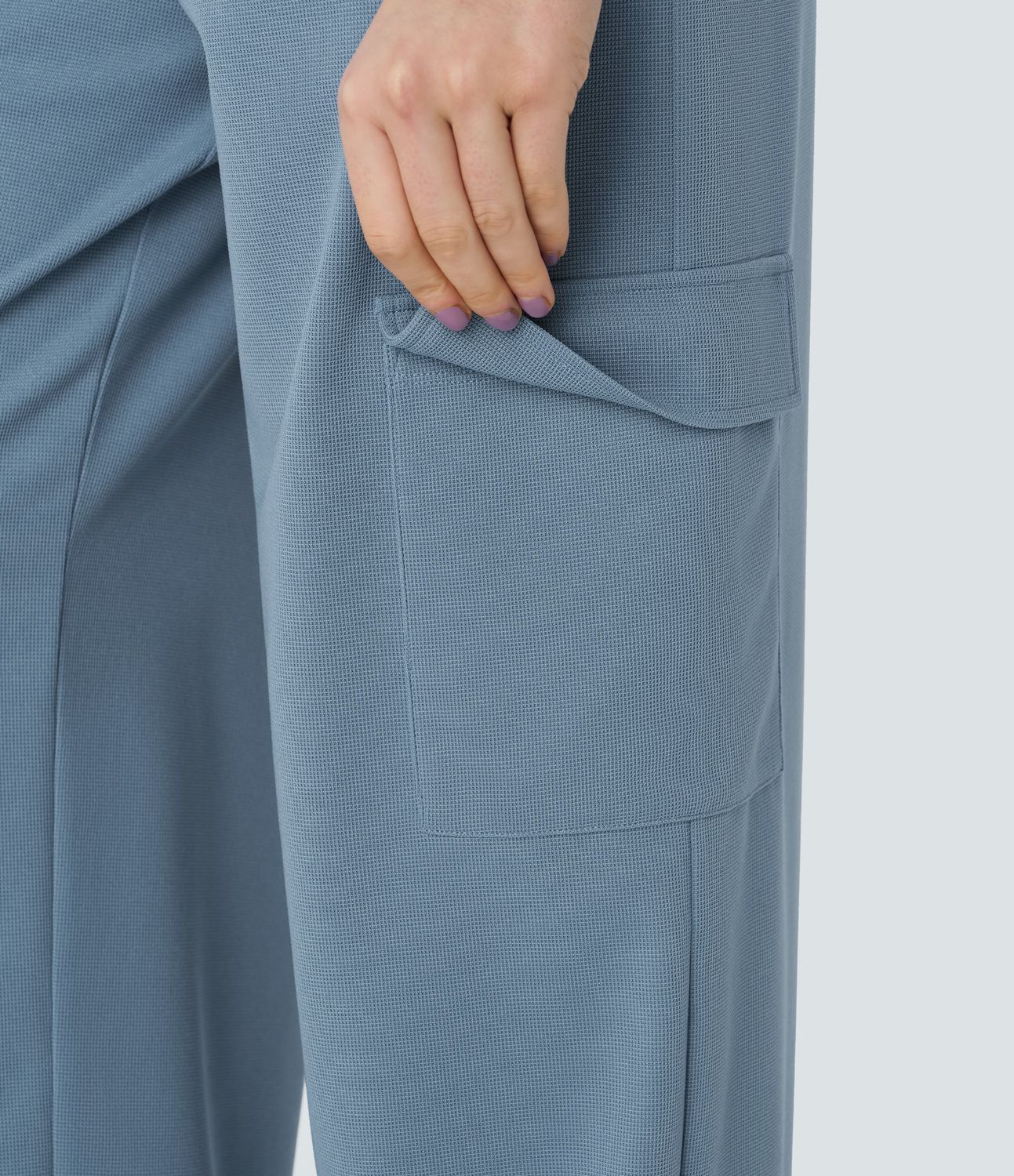 Adjustable V-neck strap backless multiple pocket waffle casual cargo jumpsuit