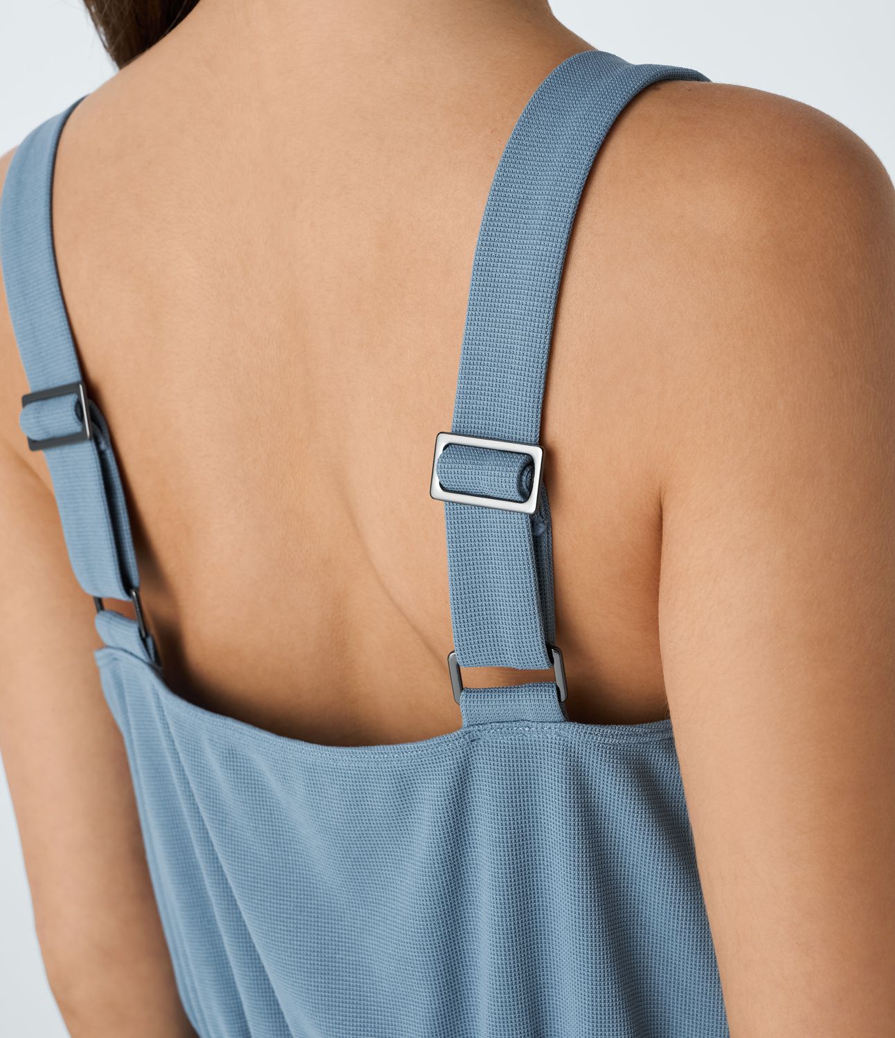 Adjustable V-neck strap backless multiple pocket waffle casual cargo jumpsuit