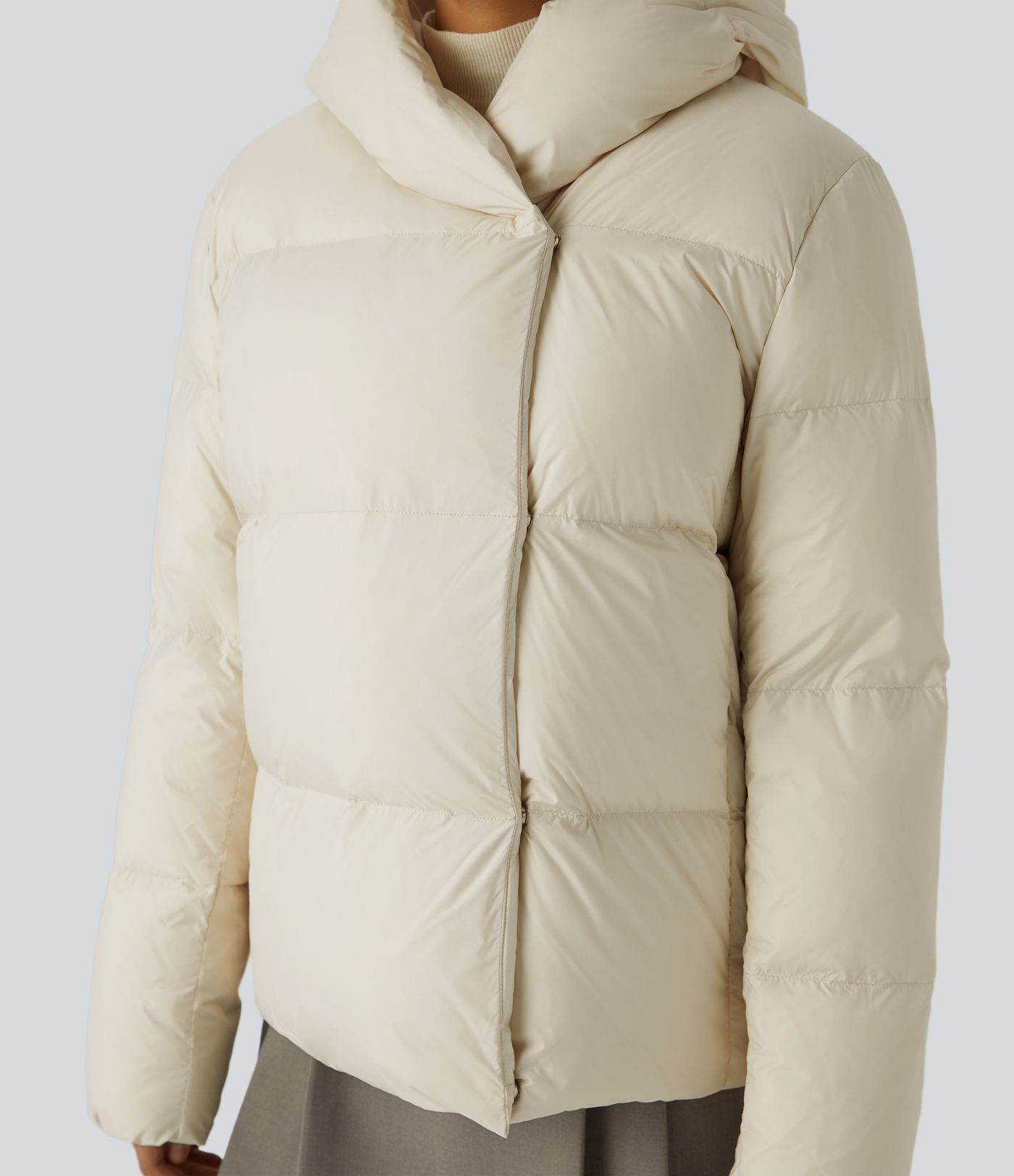 Water Repellent Hooded Side Zipper Pocket Snap Relaxed Casual Puffer Down Jacket