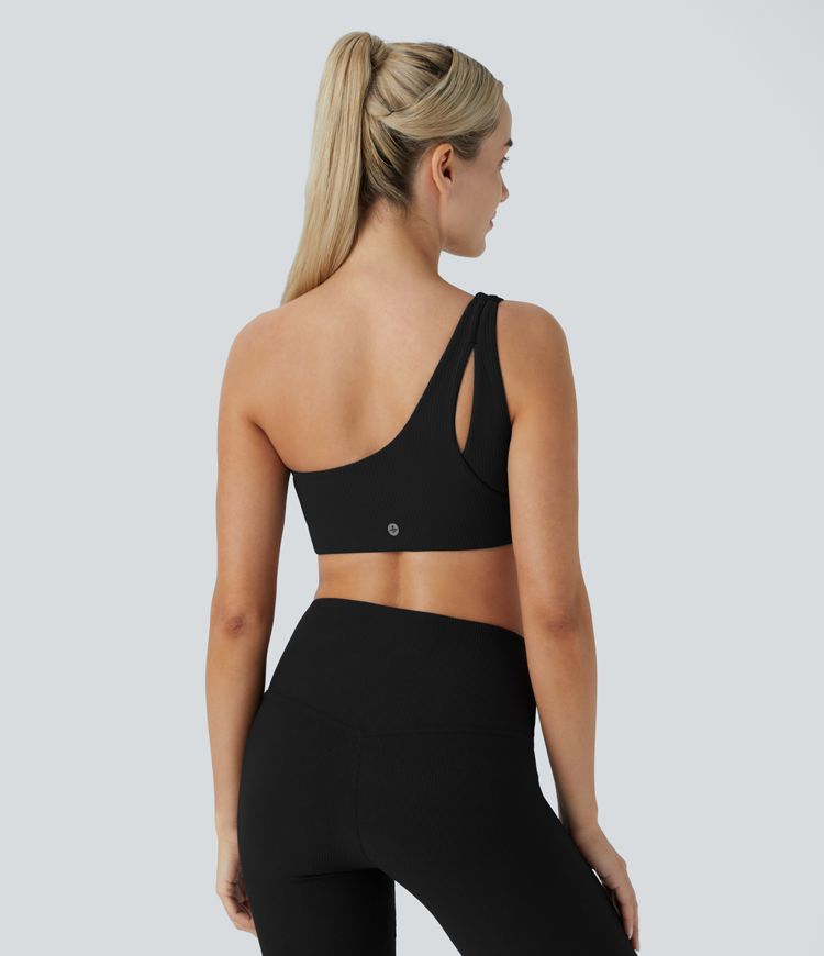 Ribbed One Shoulder Backless Yoga Sports Bra