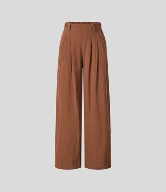 High-waisted trousers with pleated side pockets and wide legs