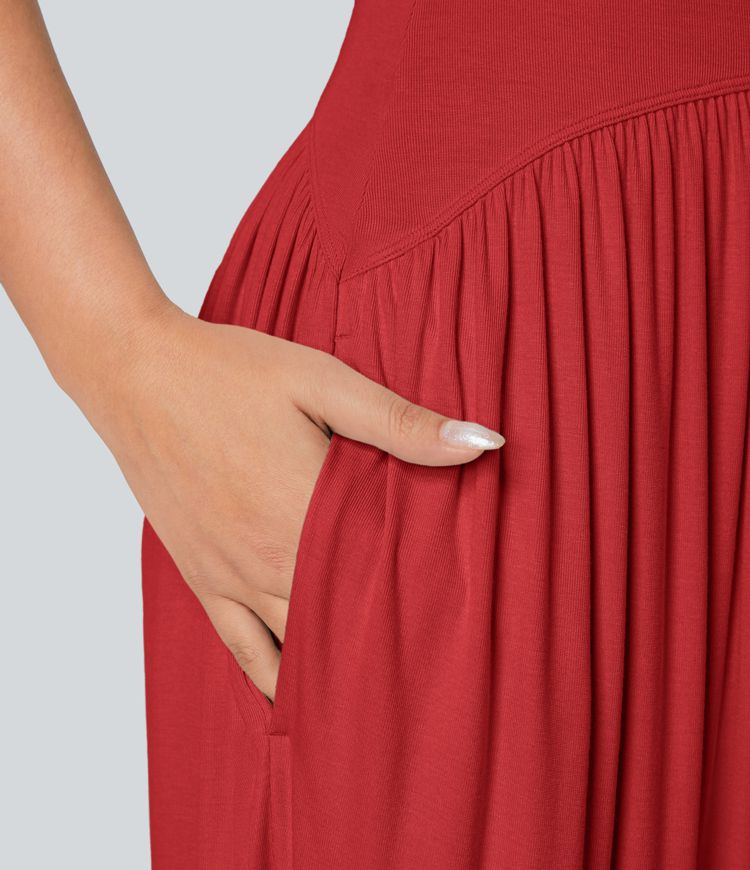 Ribbed Tube Backless Side Pocket Casual Jumpsuit