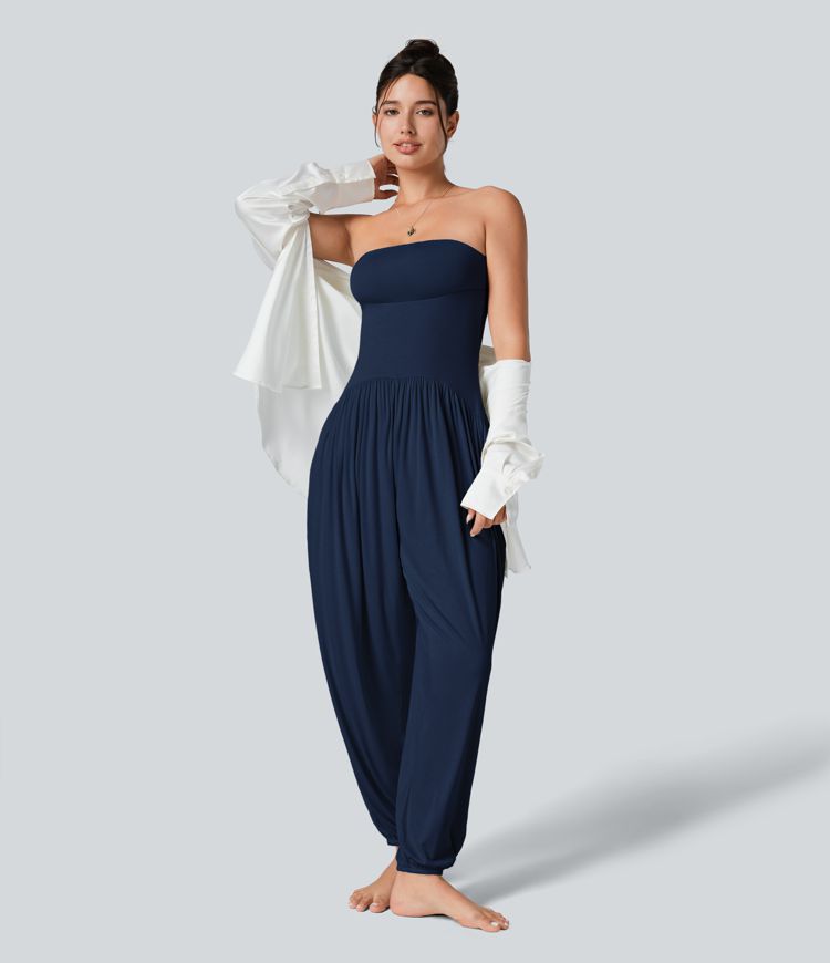 Ribbed Tube Pocket Casual Jumpsuit