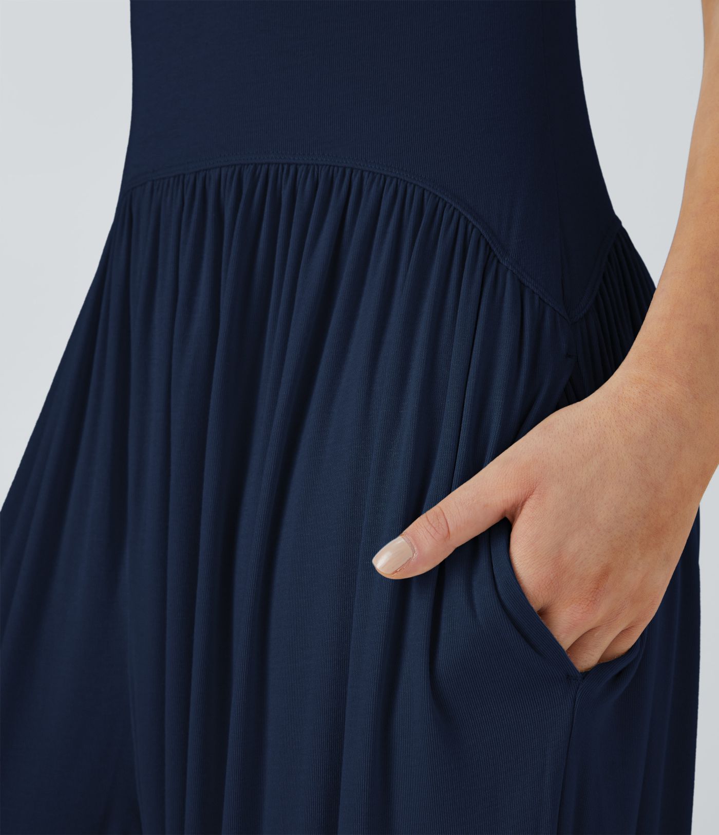 Ribbed Tube Top  Sleeveless Women Casual Jumpsuit with Pocket