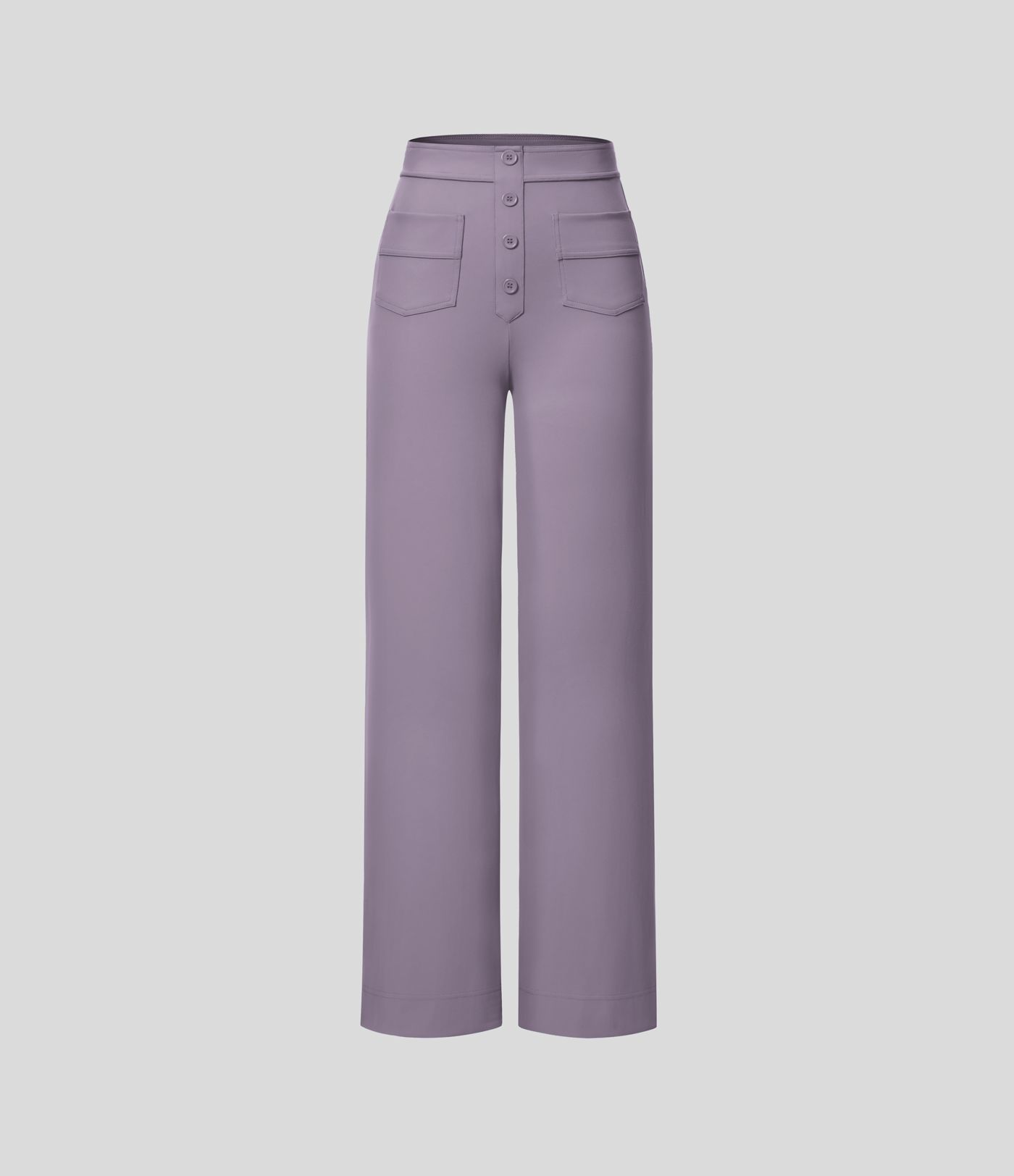 High-waisted button-down multiple-pocket straight-cut casual work pants
