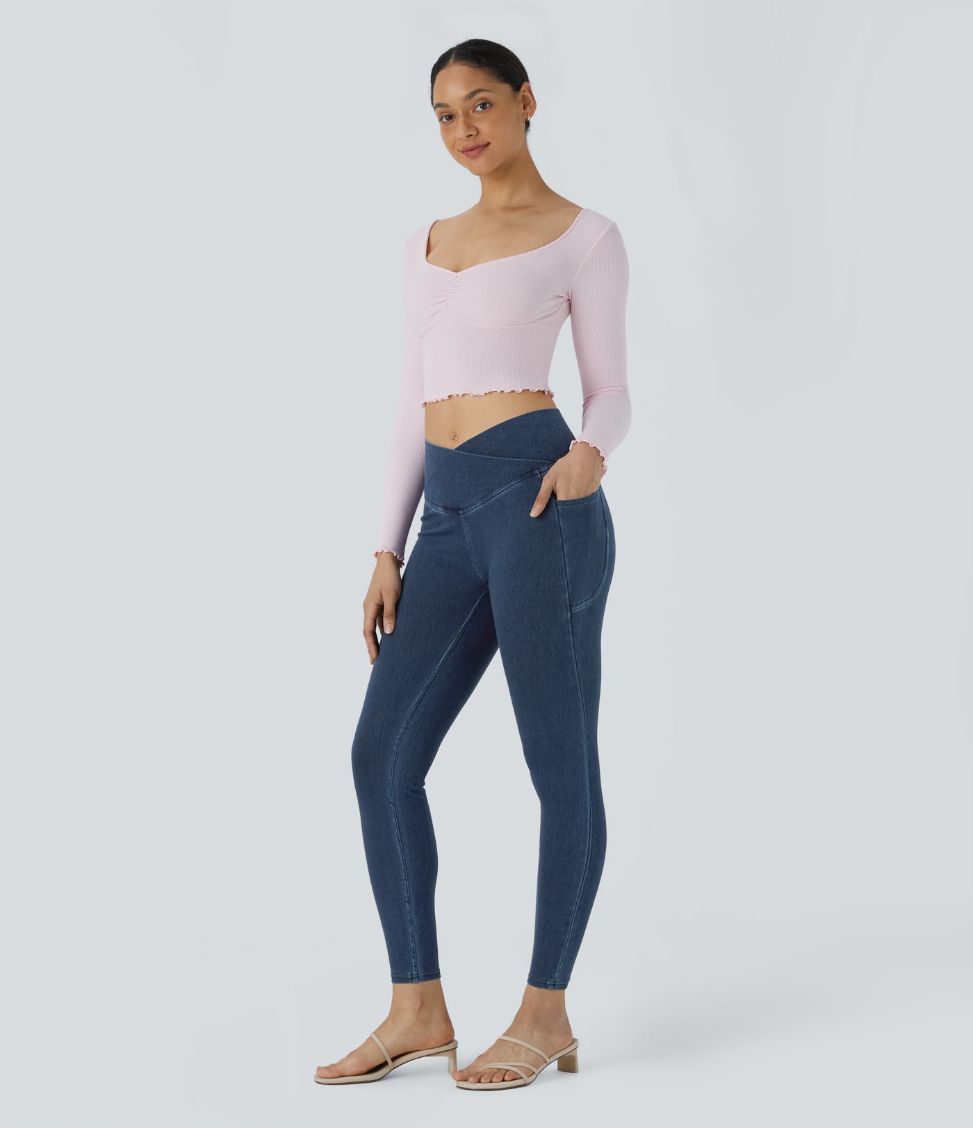 Halara Flex™ Crossover Pocket Washed Denim Work Leggings
