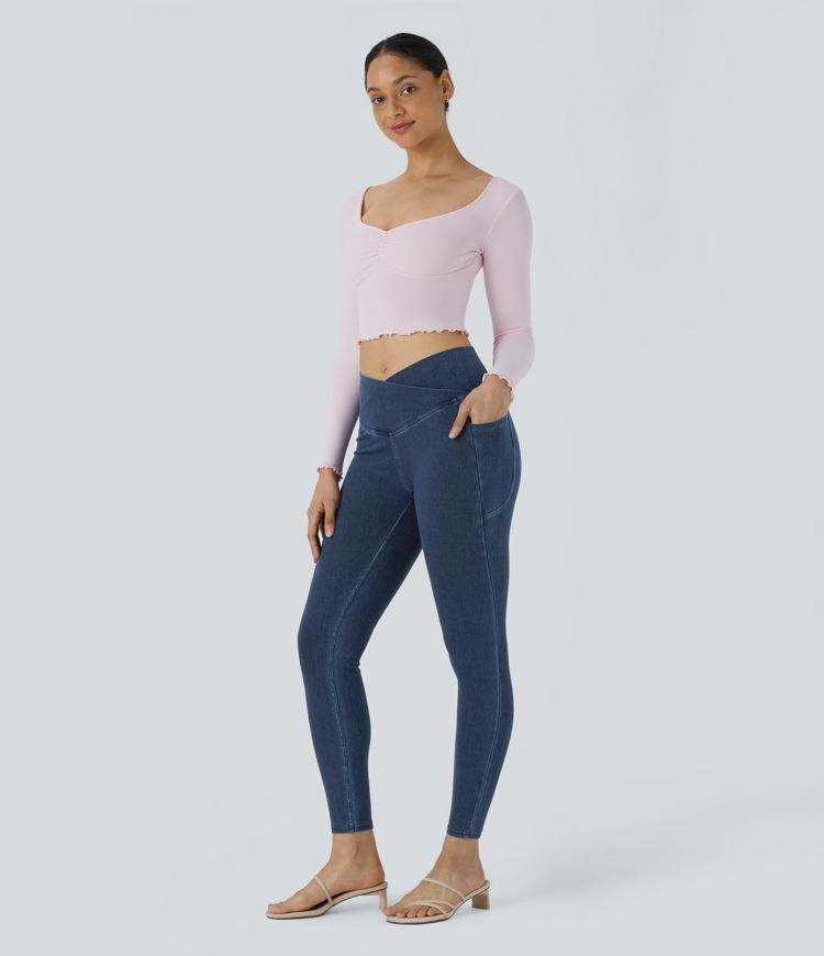 Halara Flex™ Crossover Pocket Washed Denim Work Leggings