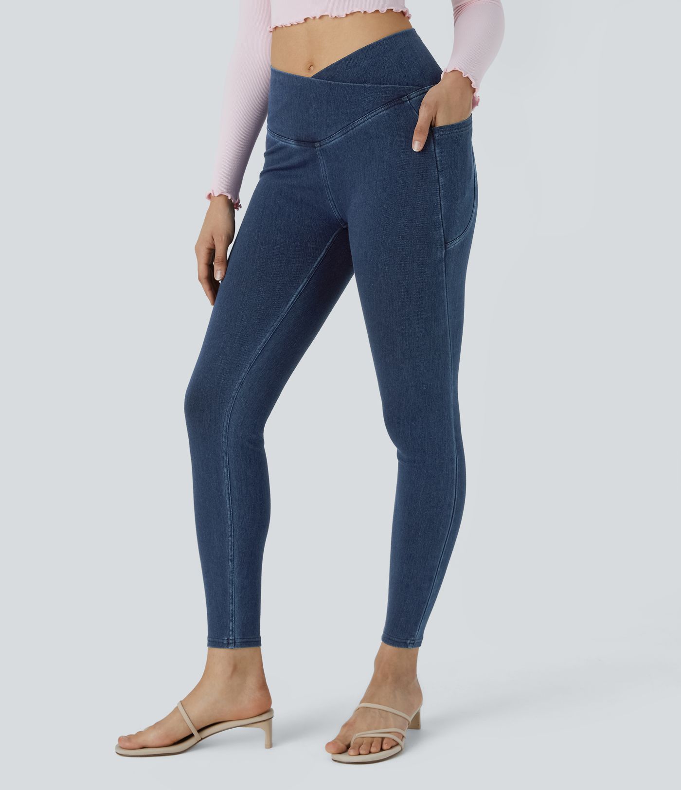 Halara Flex™ Crossover Pocket Washed Denim Work Leggings