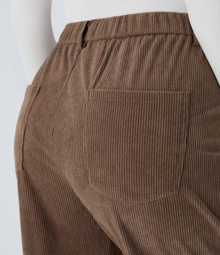 Pantalon Jogging décontracté en velours côtelé avec taille mi-haute, boutons et fermeture éclair 