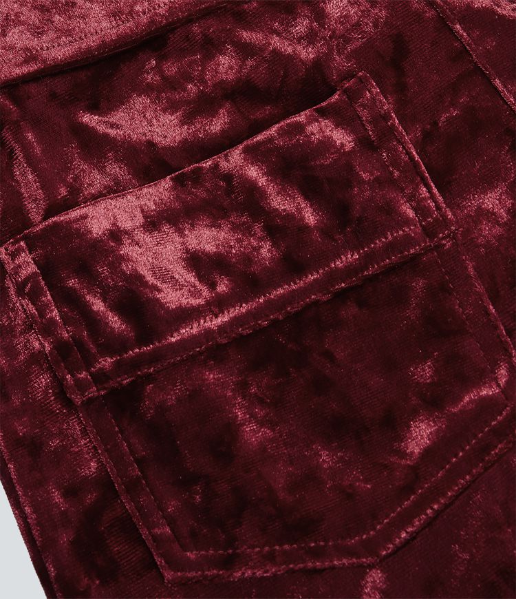 Pantalon Casual en Velours Taille Haute avec Bouton Multipoches Droites