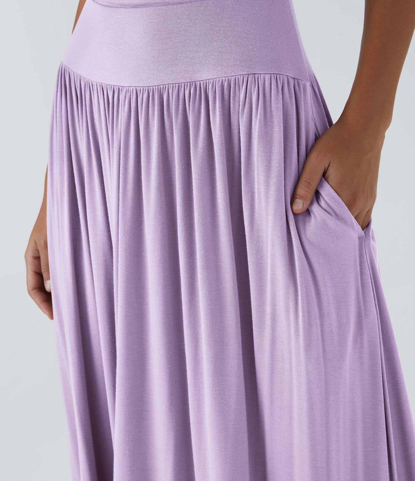 Robe Longue décontractée Asymétrique à Col Bateau Côtelé avec Fronces et Poche