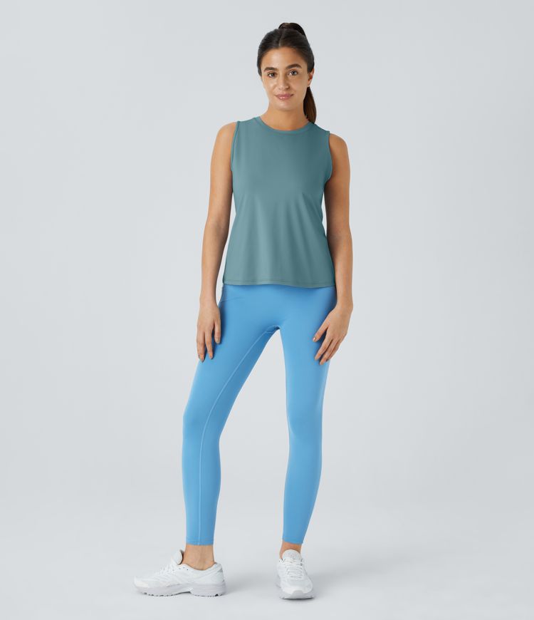 Cut Out Crossover Hem Solid Yoga Tank Top