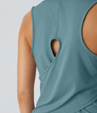 Cut Out Crossover Hem Solid Yoga Tank Top