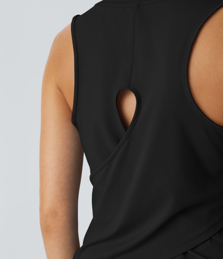 Cut Out Crossover Hem Solid Yoga Tank Top