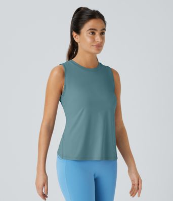 Cut Out Crossover Hem Solid Yoga Tank Top