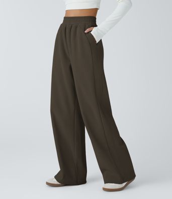 High Waisted Pocket Straight Leg Mop Corduroy Women Smart Casual Pants
