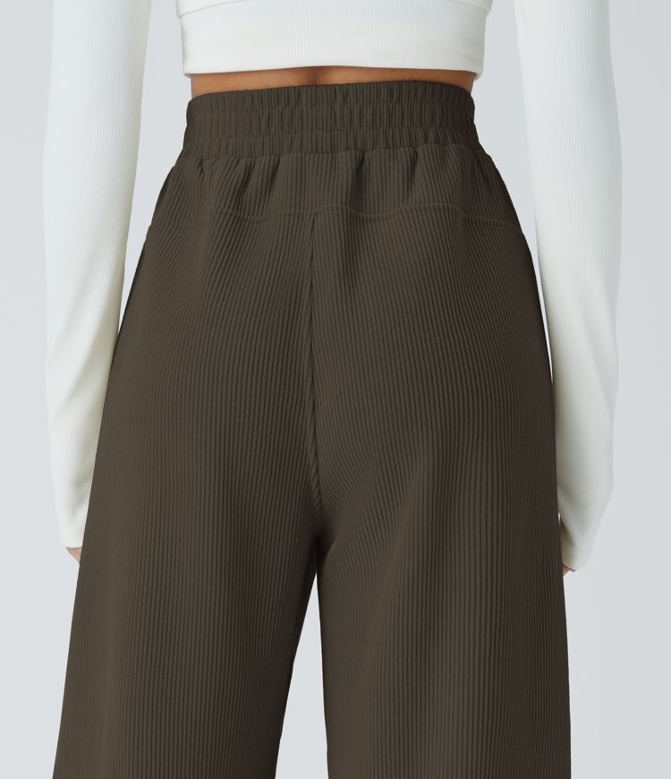 High Waisted Pocket Straight Leg Mop Corduroy Women Smart Casual Pants