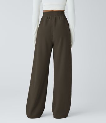 High Waisted Pocket Straight Leg Mop Corduroy Women Smart Casual Pants