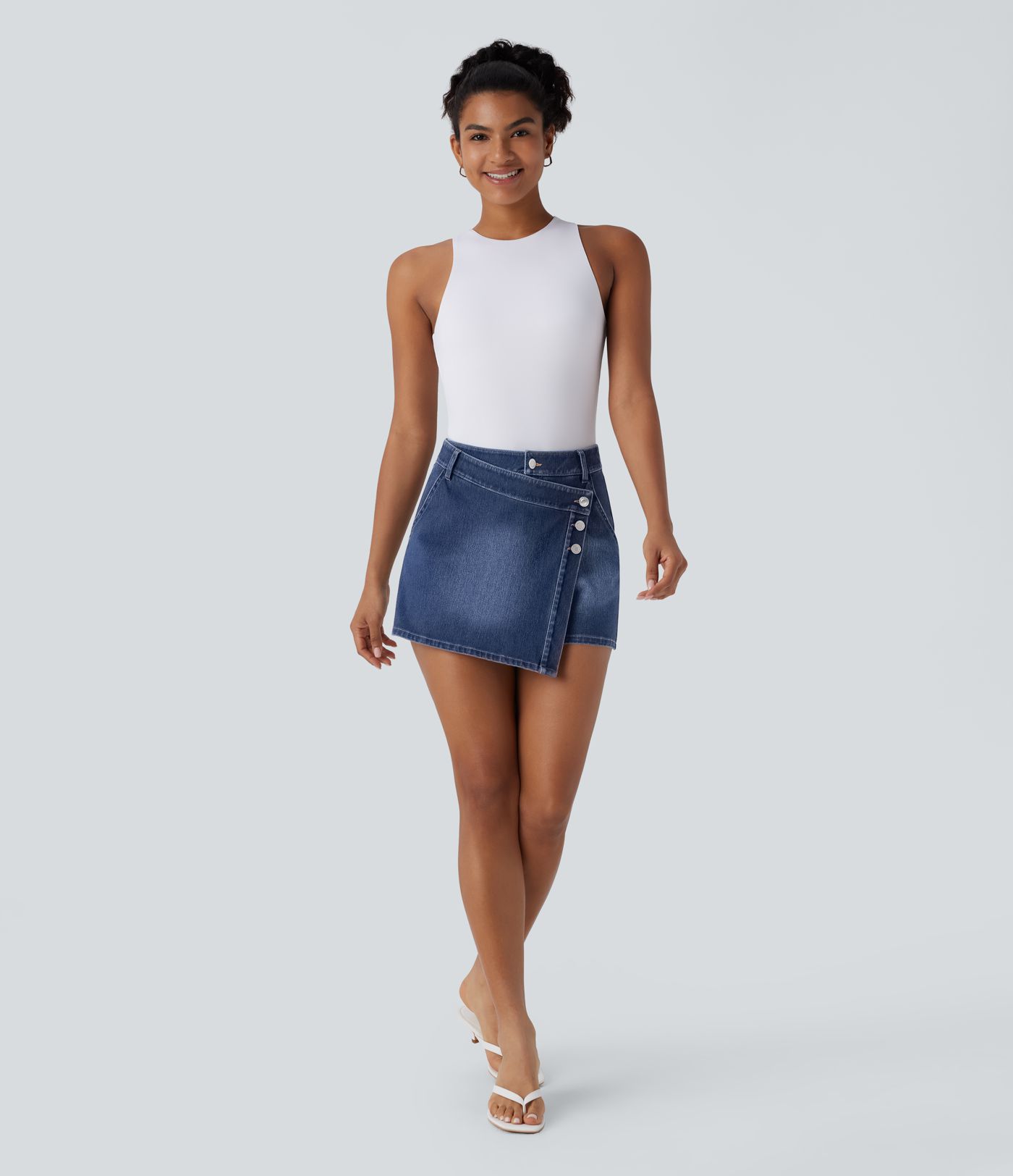 Halara Flex™ High Waisted Pockets Wrapped Washed Denim Casual Skort