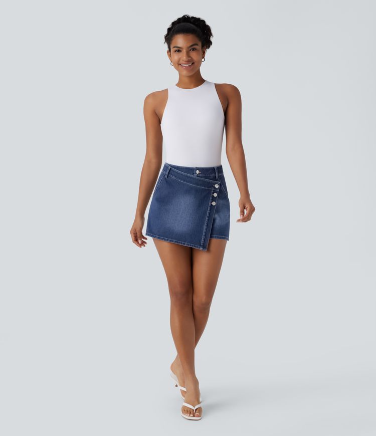 Halara Flex™ High Waisted Pockets Wrapped Washed Denim Casual Skort