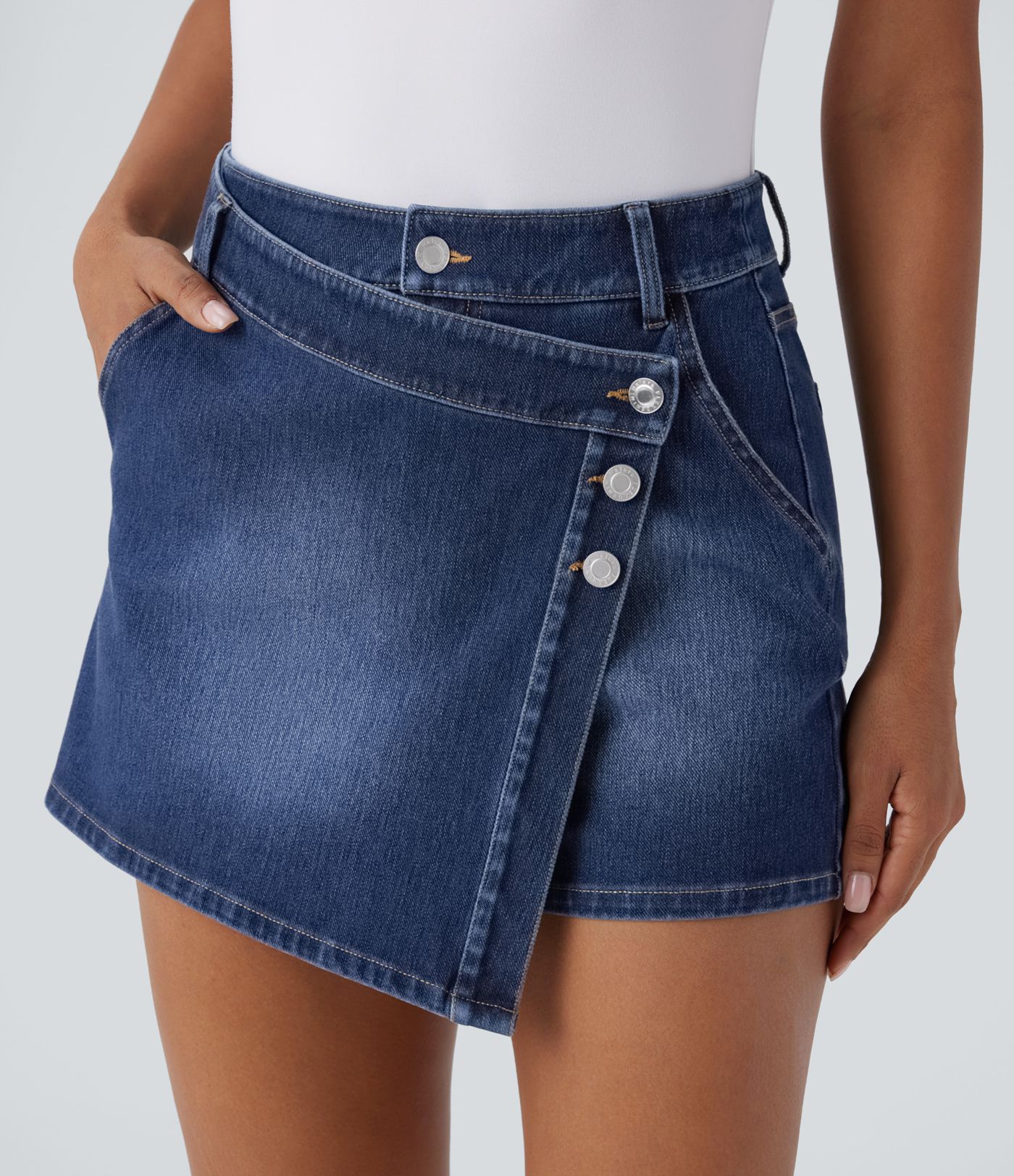 Halara Flex™ High Waisted Pockets Wrapped Washed Denim Casual Skort
