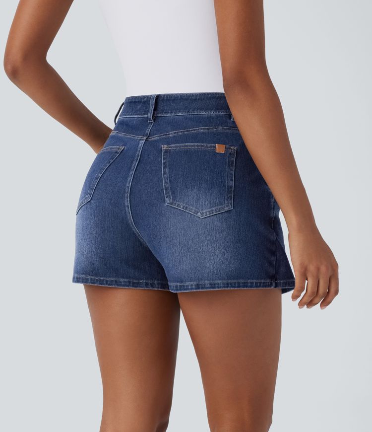Halara Flex™ High Waisted Multiple Pockets Wrapped Washed Stretchy Knit Denim Casual Skort
