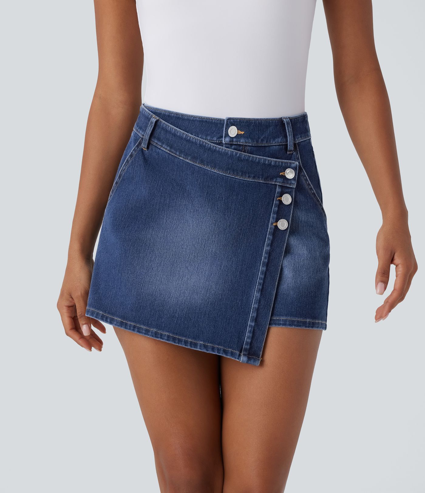 Halara Flex™ High Waisted Pockets Wrapped Washed Denim Casual Skort