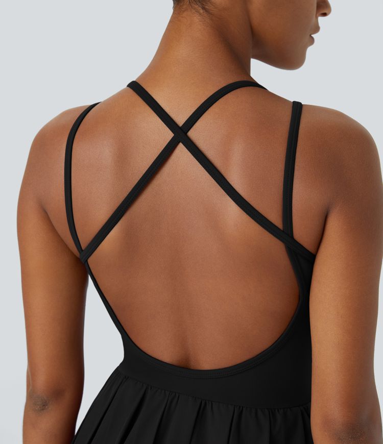 Minivestido Breezeful™ activo secado rápido bolsillo 2 en 1 plisado sin espalda