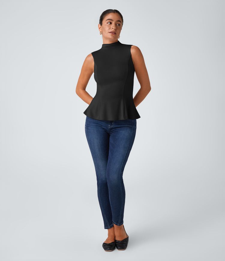 Funnel Neck Peplum Work Tank Top