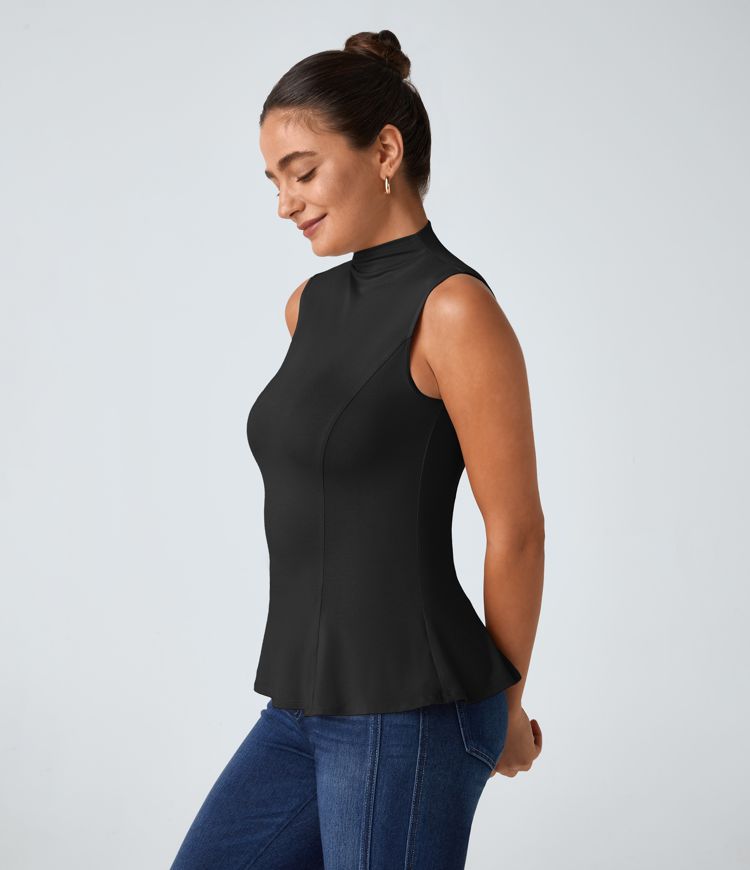 Funnel Neck Peplum Work Tank Top