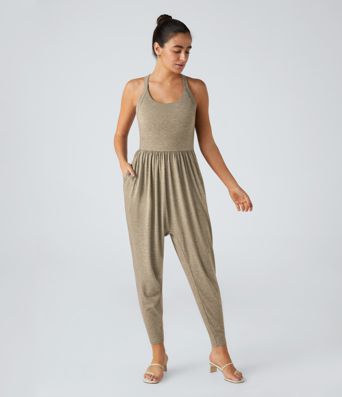 U Neck Pocket Harem Casual Jumpsuit-Easy Peezy Edition