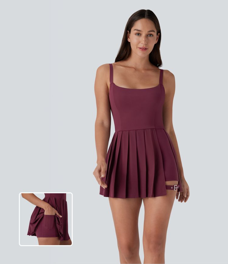 Mini Vestido Breezeful™ lencero plisado hebilla ajustable 2 en 1 bolsillo lateral micro secado rápido