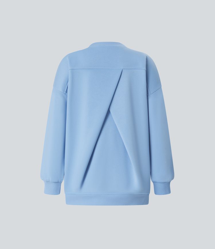 Sweat-shirt décontracté en polaire oversize à col rond et manches longues avec poche