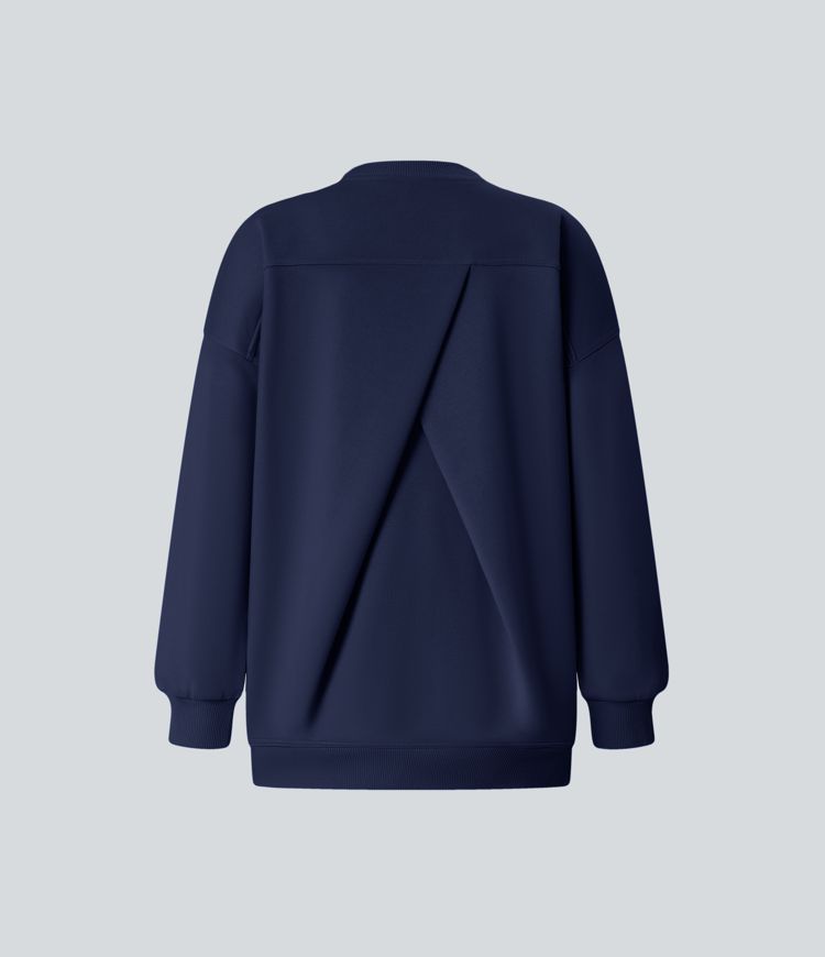 Sweat-shirt déstructuré en polaire oversize à manches longues et rondes avec poche