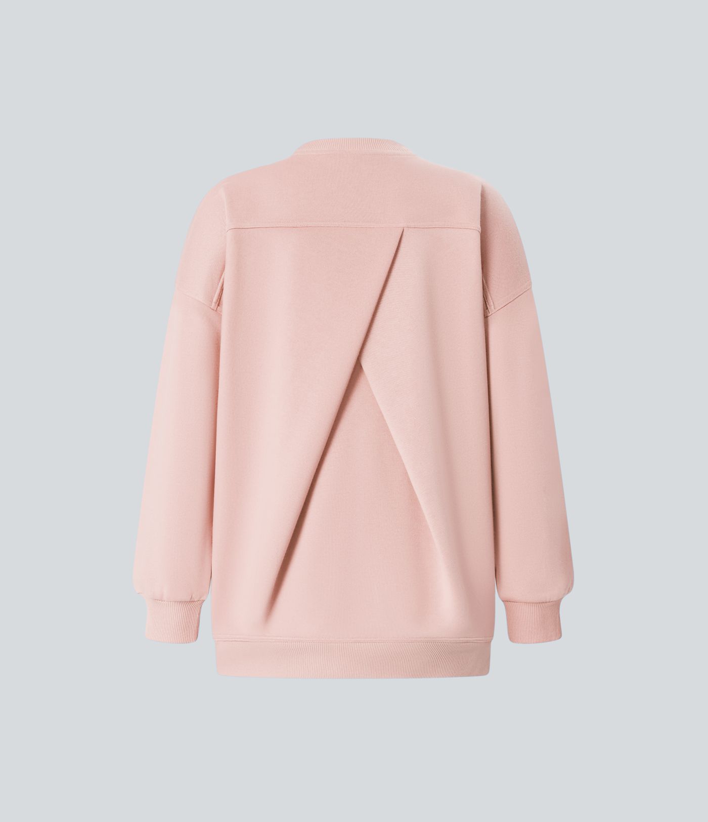 Round Neck Long Sleeve Pocket Oversize Fleece Casual Sweatshirt