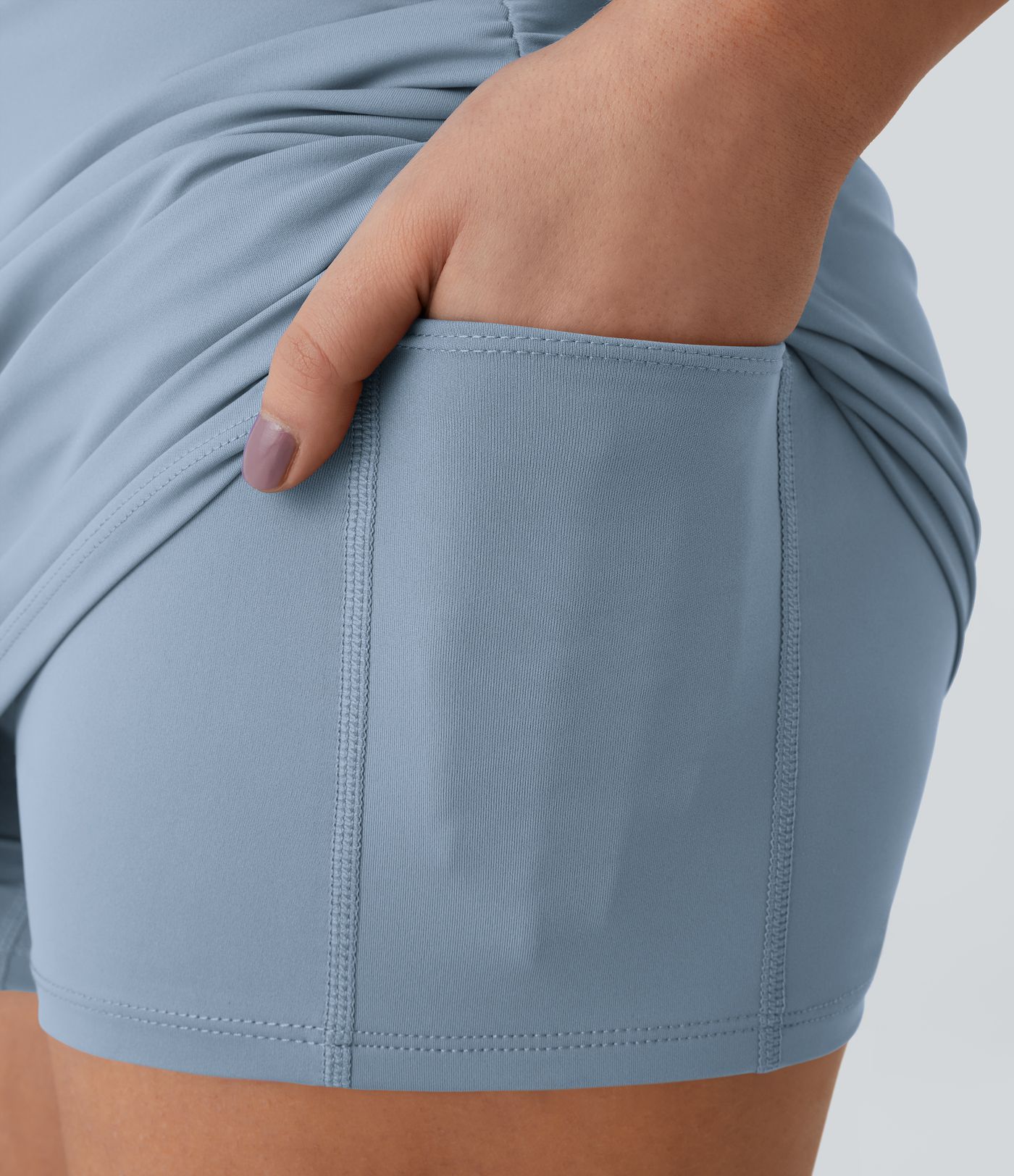 High Waisted Bodycon Pocket 2-in-1 Mini Ruched Casual Skirt