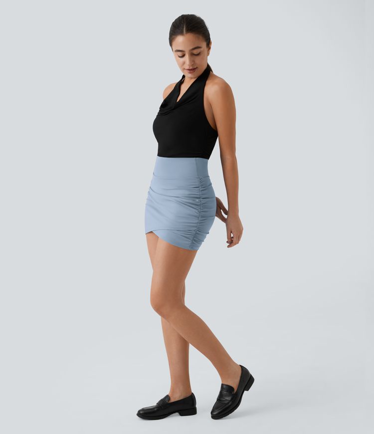High Waisted Bodycon Pocket 2-in-1 Mini Ruched Casual Skirt