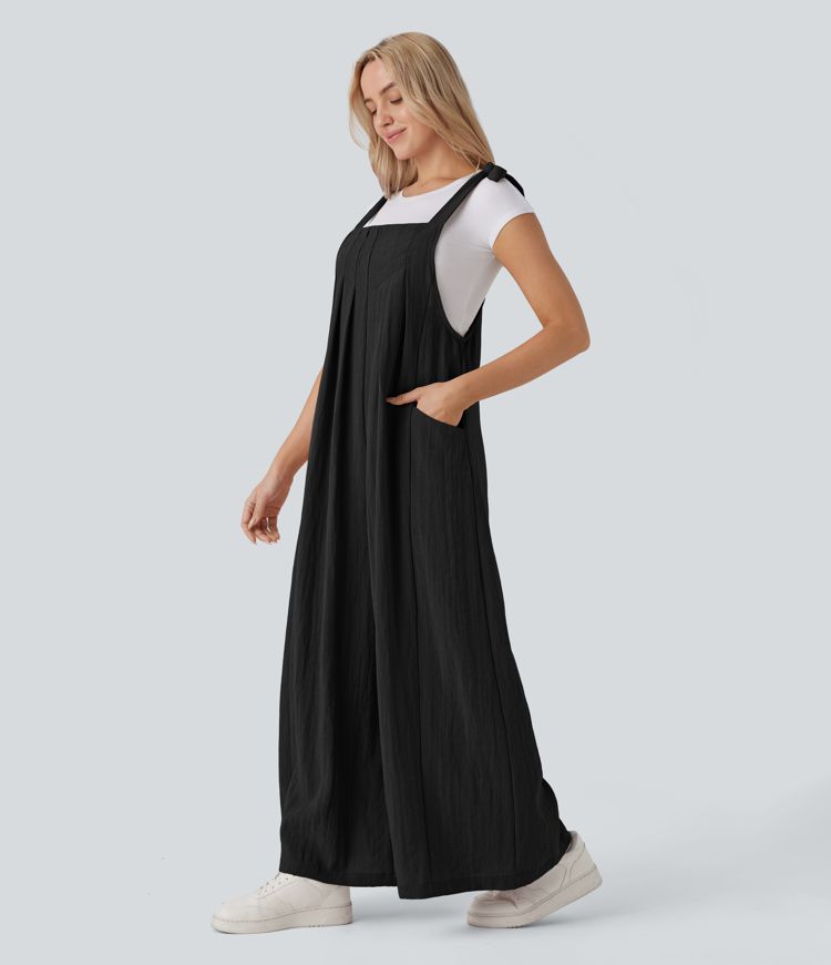 Lässige, fließende Latzhose im Leinen-Look mit Seitentaschen und verstellbaren Trägern