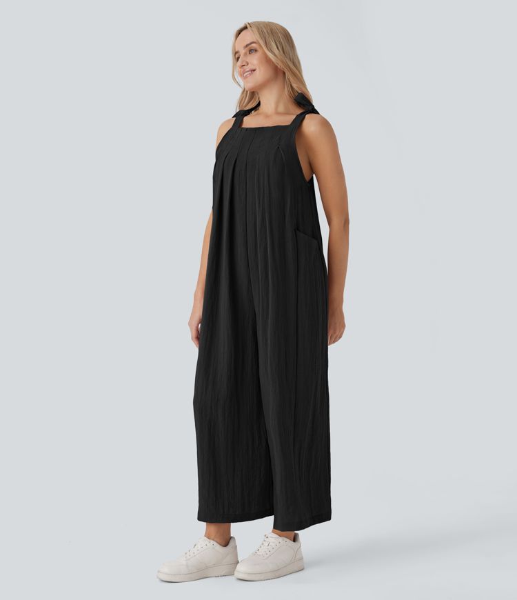 Lässige, fließende Latzhose im Leinen-Look mit Seitentaschen und verstellbaren Trägern