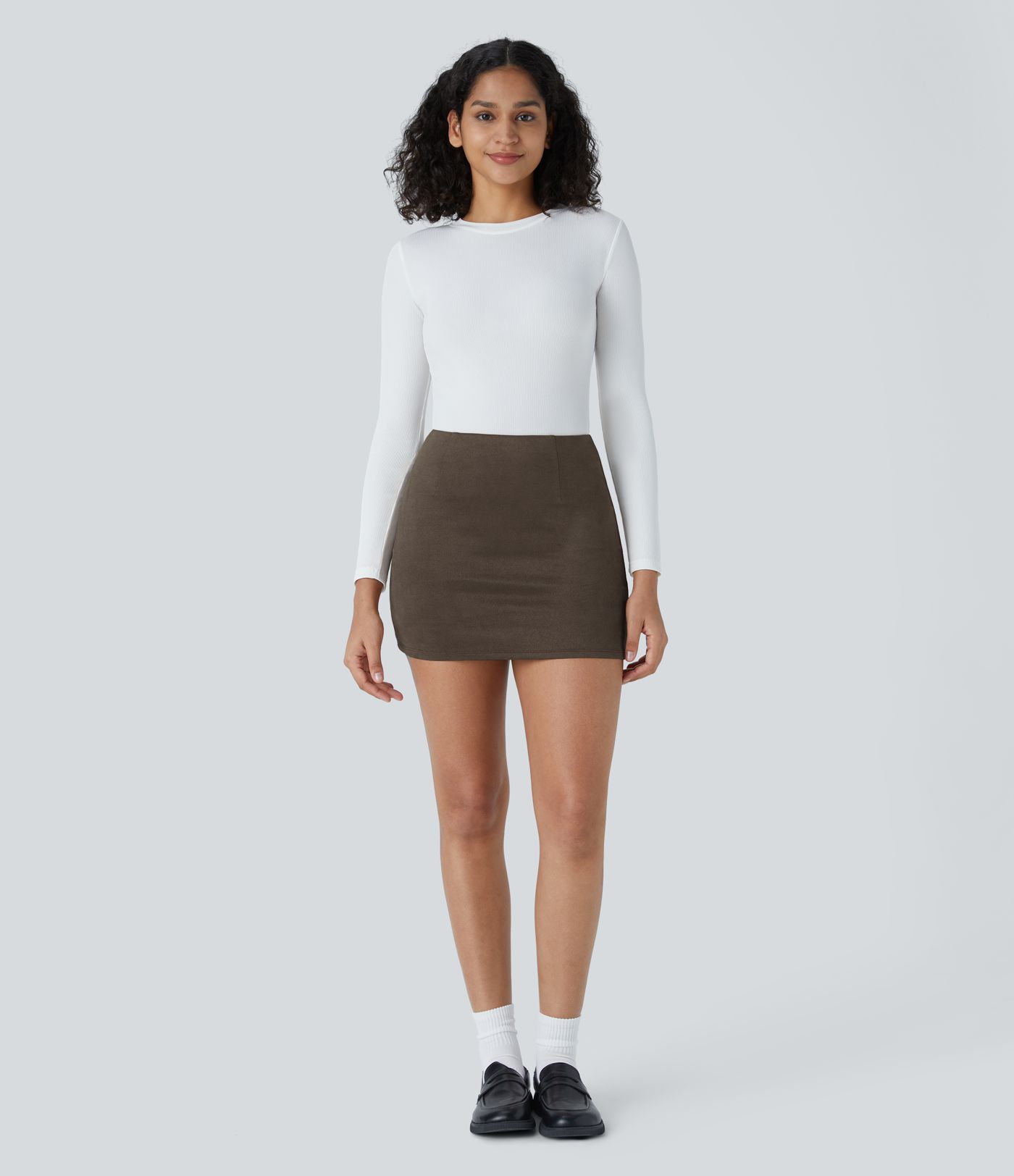 High Waisted 2-in-1 Bodycon Suede Mini Casual Skirt
