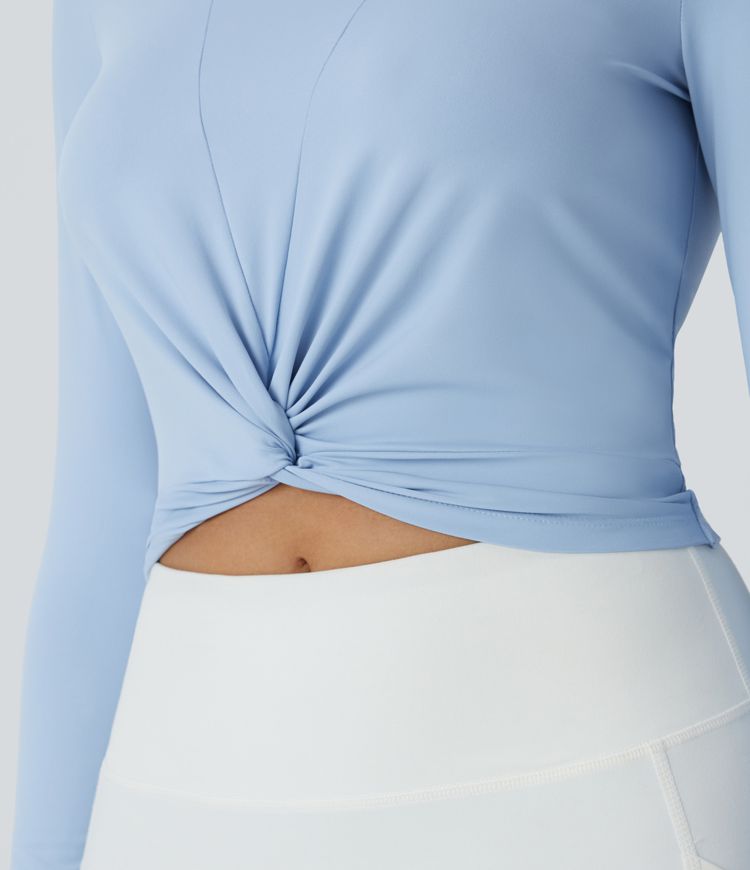 Round Neck Long Sleeve Hem Slim Cropped Yoga Sports Top