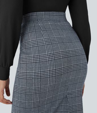 Hohe Taille Saum Hahnentrittmuster Kariert Büro Bleistiftrock