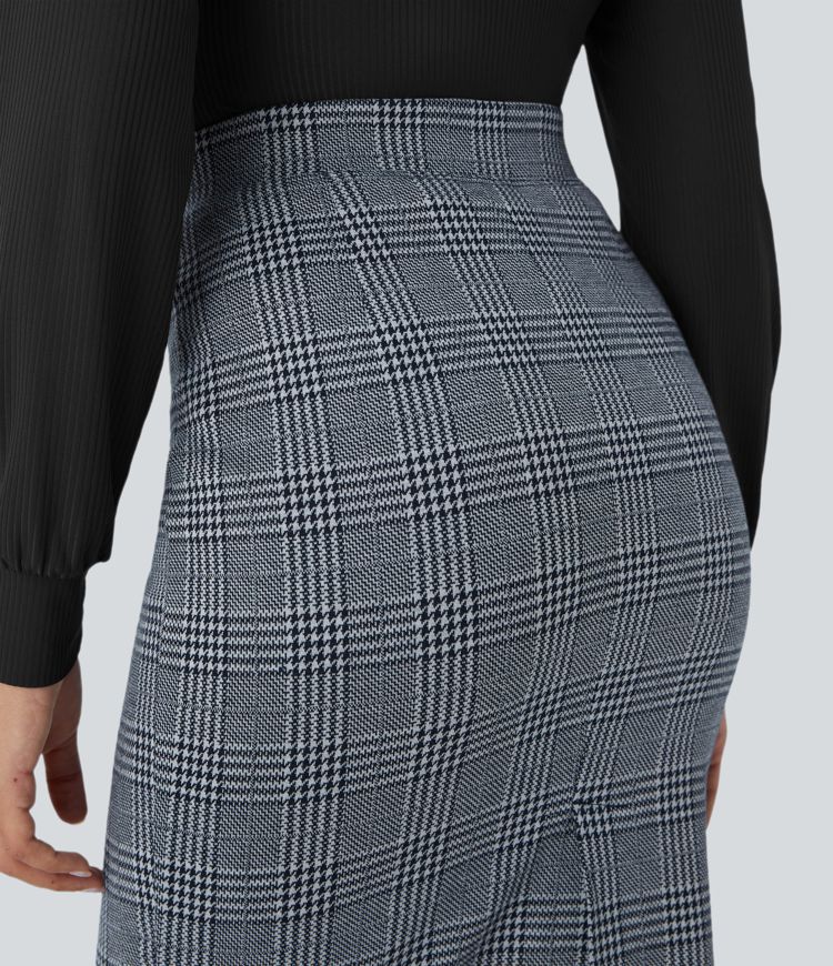 Hohe Taille Saum Hahnentrittmuster Kariert Büro Bleistiftrock