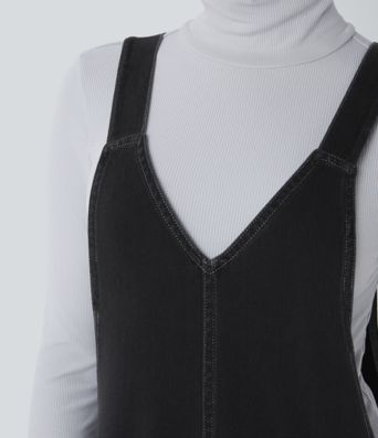 Halara Flex™ Peto casual de mezclilla con bolsillos lavados y cuello en V