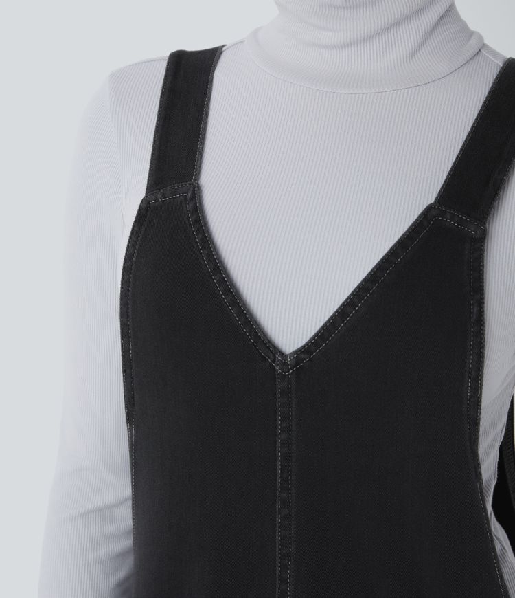 Halara Flex™ Peto casual de mezclilla con bolsillos lavados y cuello en V