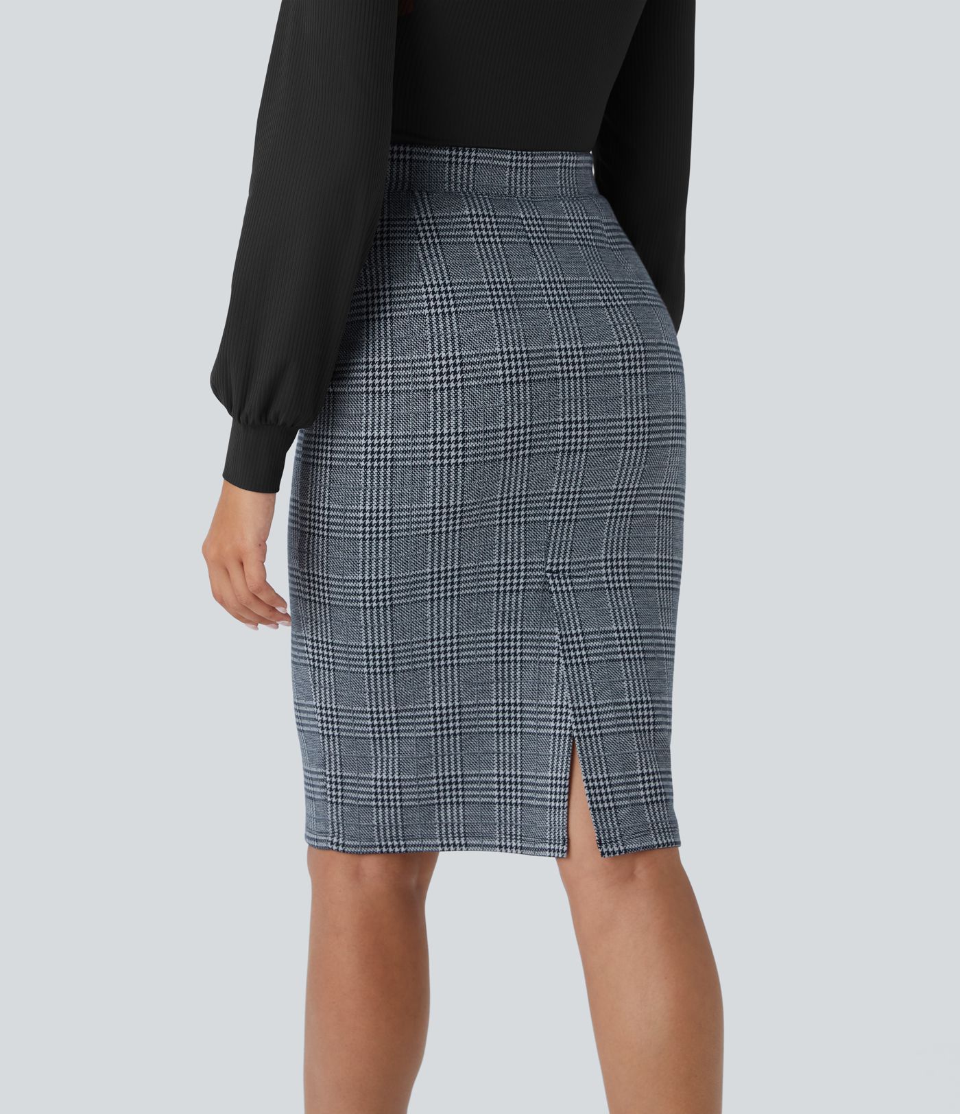 Hohe Taille Saum Hahnentrittmuster Kariert Büro Bleistiftrock