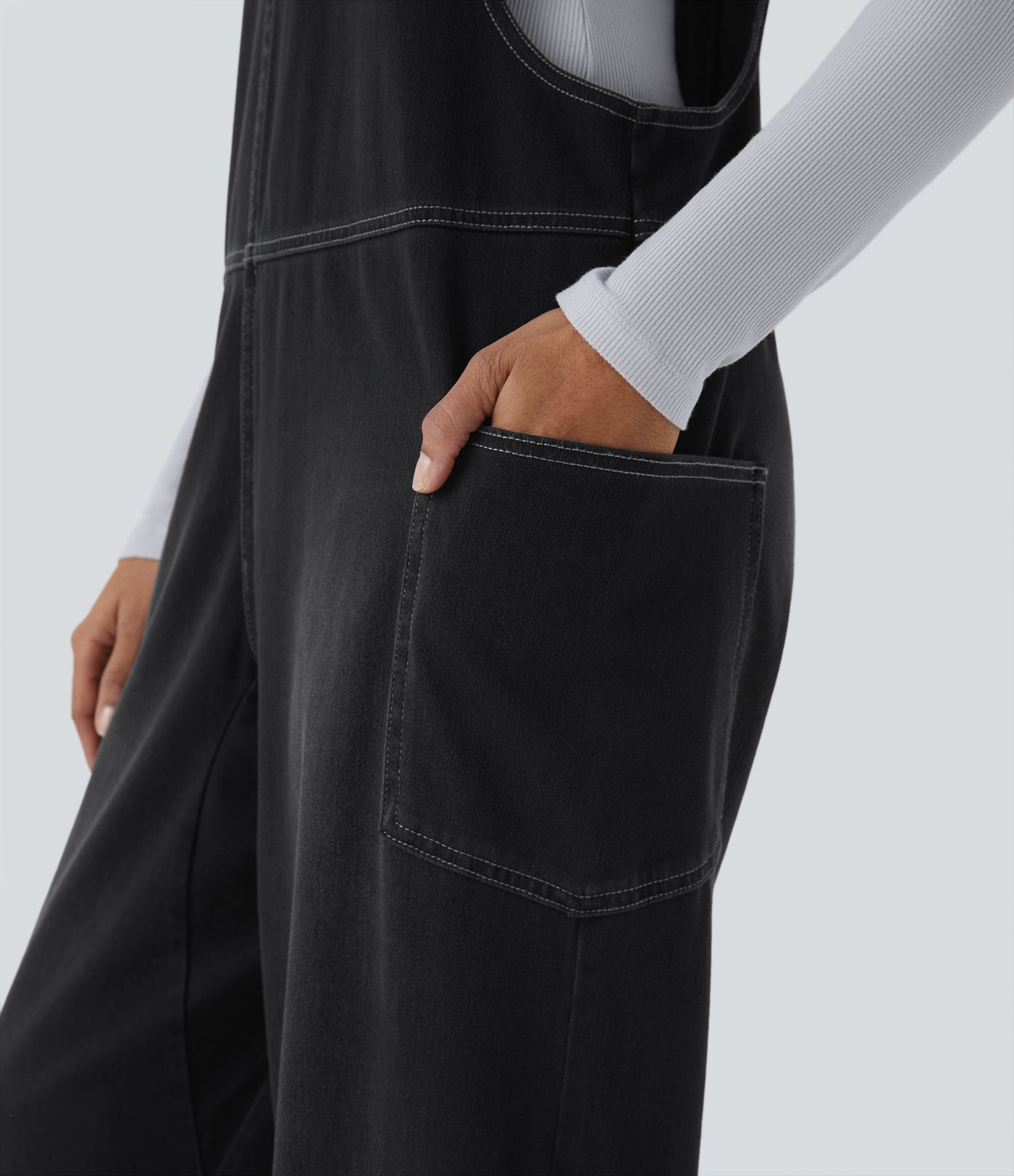 Halara Flex™ Peto casual de mezclilla con bolsillos lavados y cuello en V