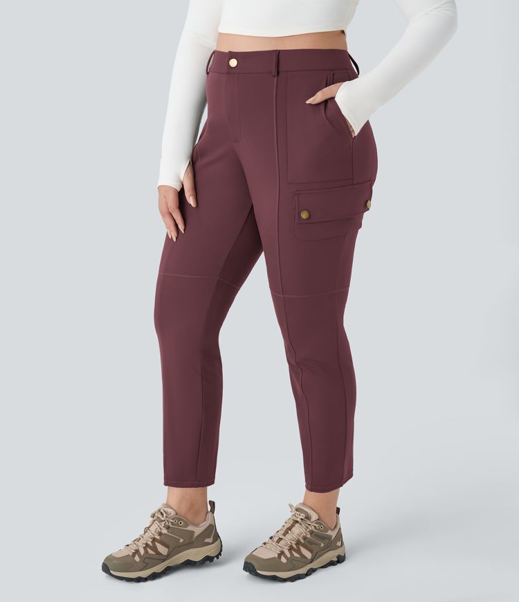 DayStretch High Waisted Zipper Pockets Solid Slim Hiking Plus Size Cargo Pants