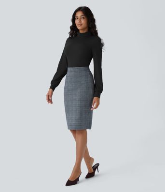 Hohe Taille Saum Hahnentrittmuster Kariert Büro Bleistiftrock